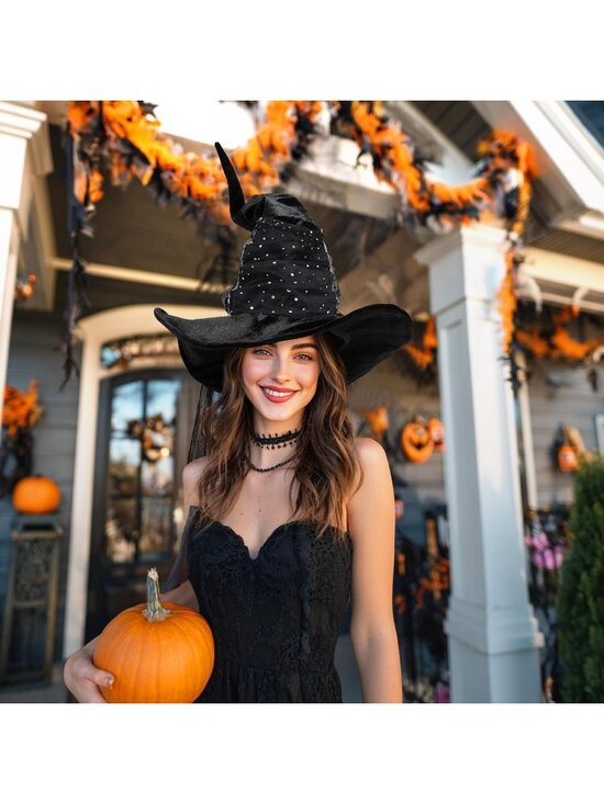 Vintage Black Witch Hat for Women Halloween Costume Accessory main image 4